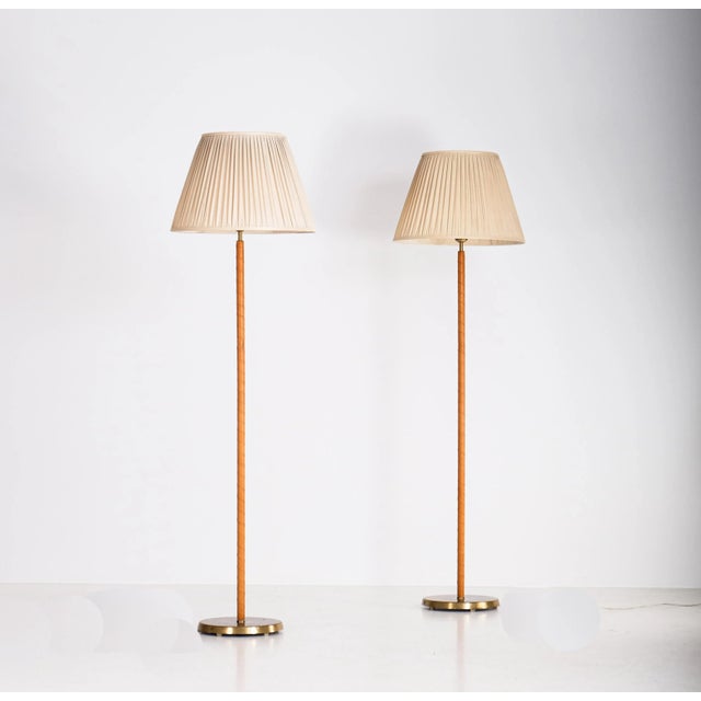 1950s Brass & Leather Floor Lamps, Sweden, 1950s, Set of 2 For Sale - Image 5 of 11