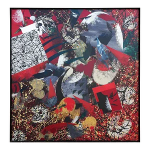 Late 20th Century Red, Gray, and Black Modernist Abstract Expressionist Painting, Framed