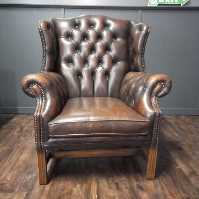 Brown Vintage Chesterfield Wingback Club Chair, 1970s For Sale - Image 8 of 17