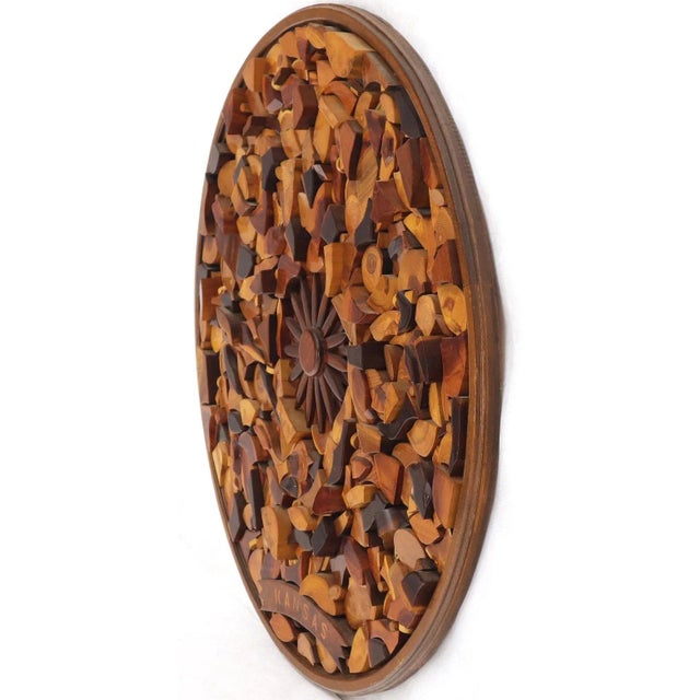 Mid-Century Modern Round Wooden Wall Plaque Sculpture Sunburst For Sale - Image 3 of 8