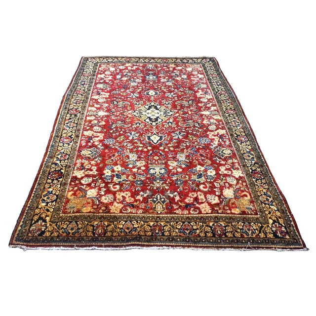 1920s Antique Persian Sarouk Wool 4X7 Red, Navy, Black & Orange Handmade Area Rug #9900220 For Sale - Image 5 of 7