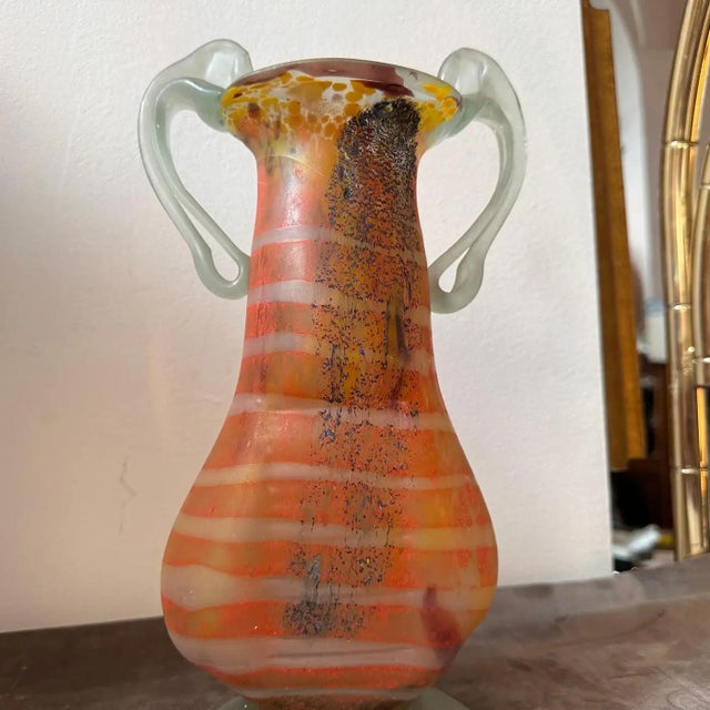 1980s Art Nouveau Style Murano Glass Amphora Vase For Sale - Image 10 of 12