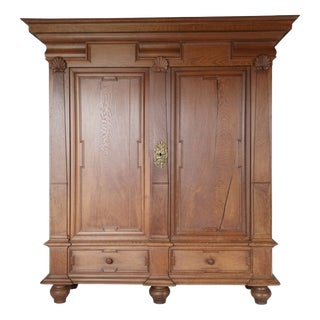 Antique Oak Baroque Armoire Wardrobe, Northern Europe, 1730 For Sale