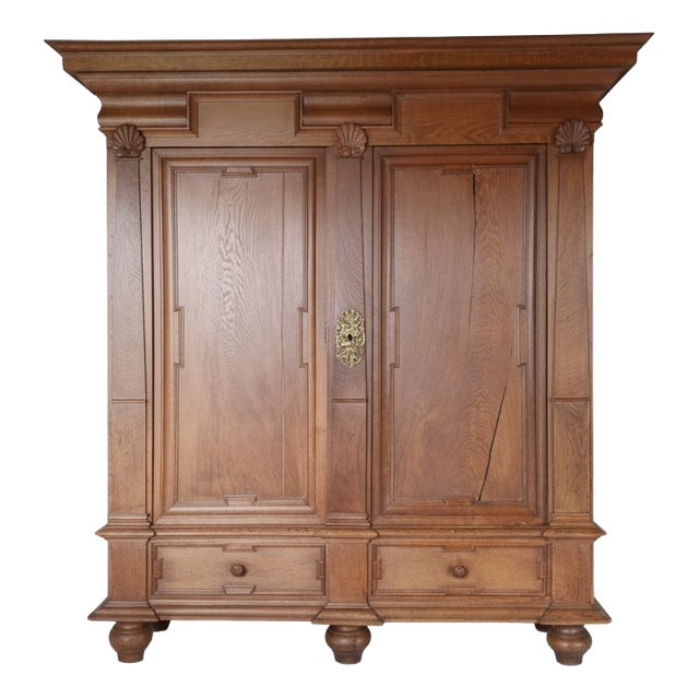 Antique Oak Baroque Armoire Wardrobe, Northern Europe, 1730 For Sale