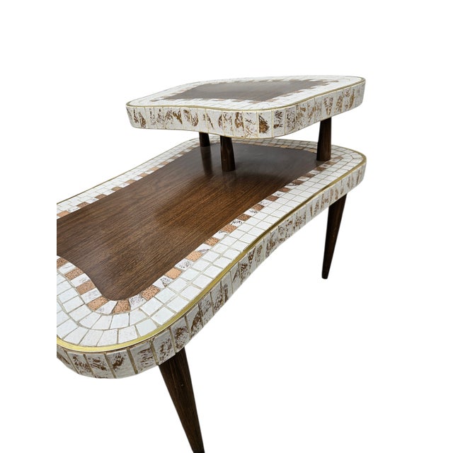 1950s Atomic Floating End Table Tile Top Mid Century Step Side Table Tiki For Sale In Philadelphia - Image 6 of 13