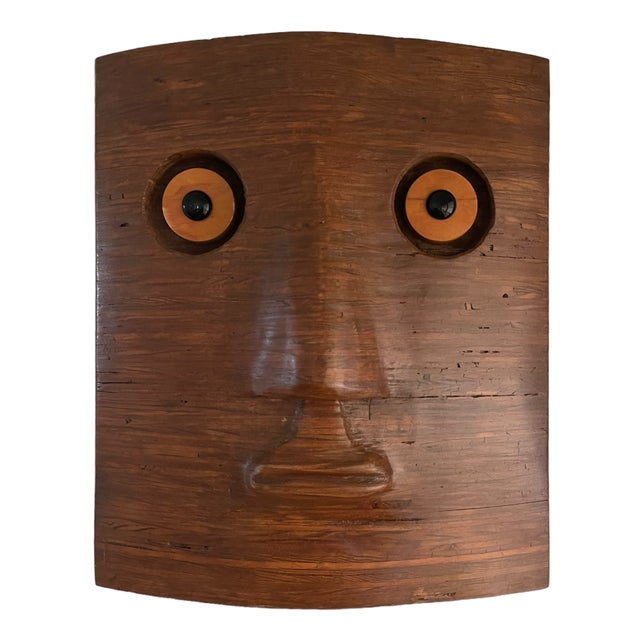Expressionism 2002 Wooden Face Wall Sculpture For Sale - Image 3 of 11