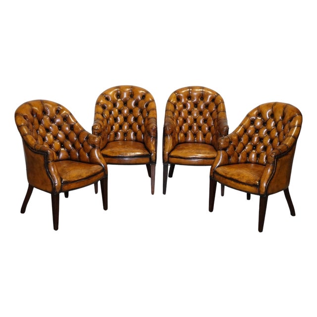 Vintage English Chesterfield Chairs in Hand Dyed Leather, Set of 4 For Sale