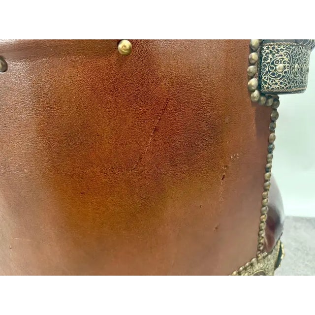 Portuguese Colonial Style Leather & Filigree Design Throne Chair For Sale - Image 12 of 12