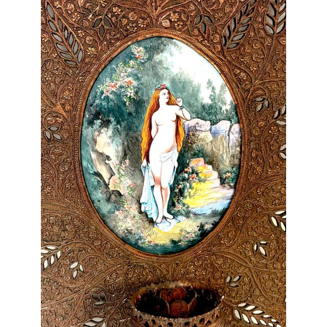 Pair Orientalist Bronze Palmette Candle Sconces Limoges Enamel Bather Plaques For Sale - Image 14 of 15