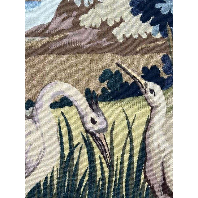Vintage French Aubusson Tapestry Landscape with Bird, 1950s For Sale - Image 14 of 18