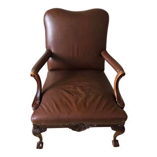 Leather Claw Foot Bergere Chair For Sale