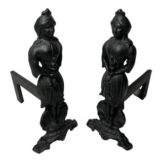 Mid-Century French Cast Iron Andirons - a Pair For Sale