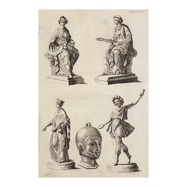 1671 Roman Engraving of Sculpture, Figures and Jewelry For Sale