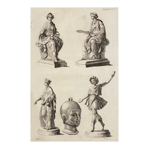 1671 Roman Engraving of Sculpture, Figures and Jewelry