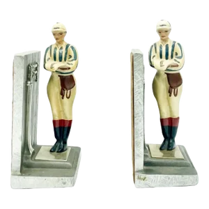 Pair Vintage Equestrian Horse Race Jockey Kentucky Tavern Creations Bookends