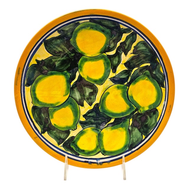 Mexican Talavera Hand-Painted Lemon Plate, Terra Cotta 10.25" For Sale