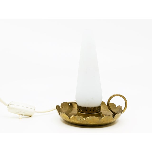 Brass and Opaline Glass Bedside Table Lamps in the style of Arredoluce, 1940s, Set of 2 For Sale - Image 10 of 14