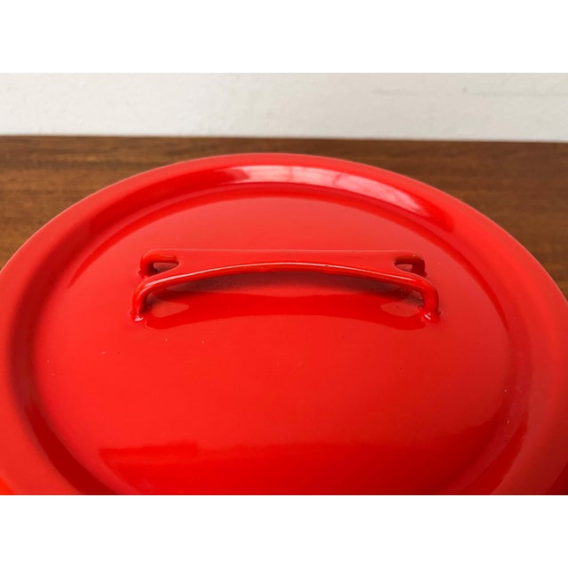 Mid-Century Modern Enamel Orange Pot with Teak Handle by Seppo Mallat for Finel, 1960s For Sale - Image 16 of 18