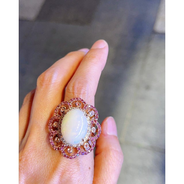 Early 21st Century Bochic "Capri" Vintage Opal Cocktail Ring with Rodorite & Topaz 18K & Silver For Sale - Image 5 of 18