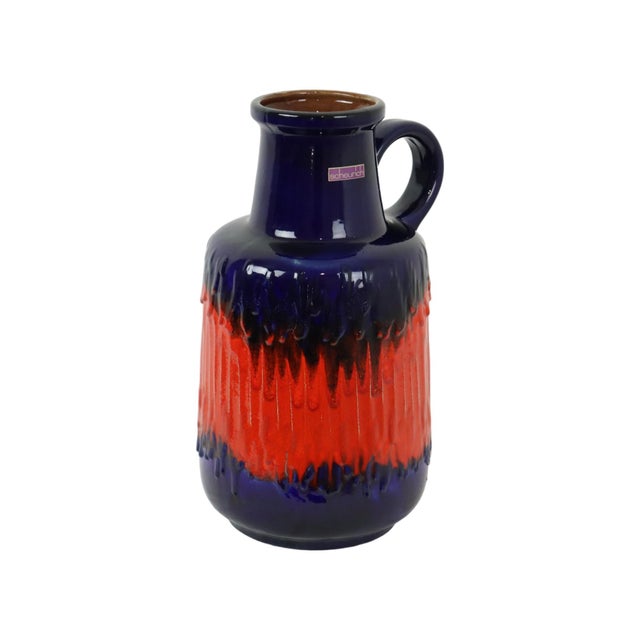 Mid-Century Modern Blue and Orange Fat Lava Vase from Scheurich Keramik, West Germany, 1960s For Sale - Image 3 of 11