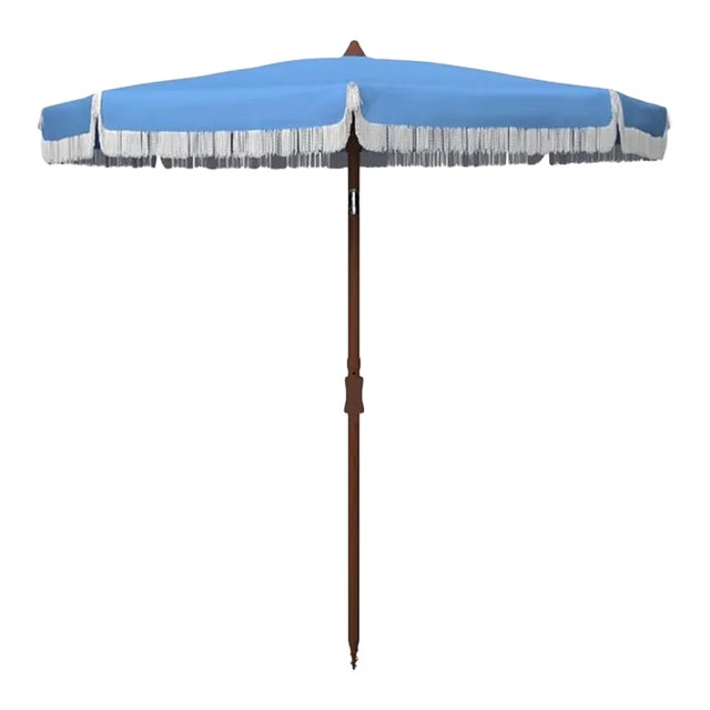 Outdoor Estonia 6.5 ft Fringe Umbrella - Light Blue For Sale