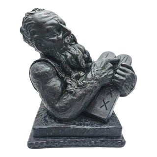 Mid-Century Marwal 1963 Black Sculpture of Moses Holding Ten Commandments For Sale
