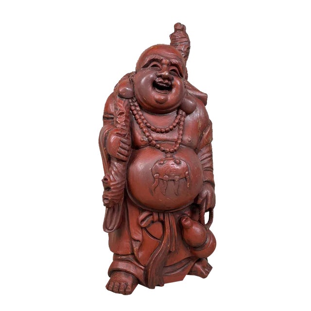 Wooden Hotei Buddha Temple Statue, Japan, 1930s For Sale