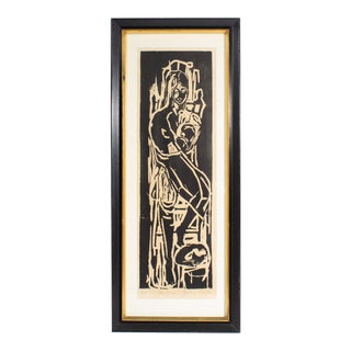 Signed “Madonna” Woodblock Print by June Skowronski Onesti For Sale
