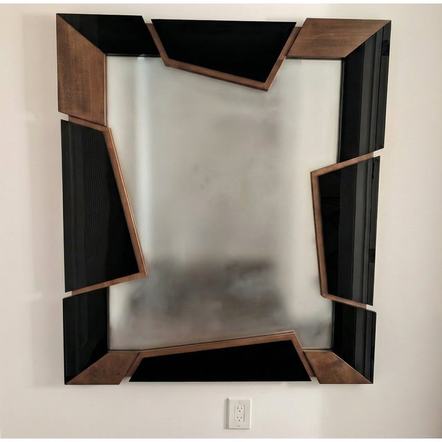 2020s Modern Walnut & Black Glass Mirror For Sale - Image 5 of 6