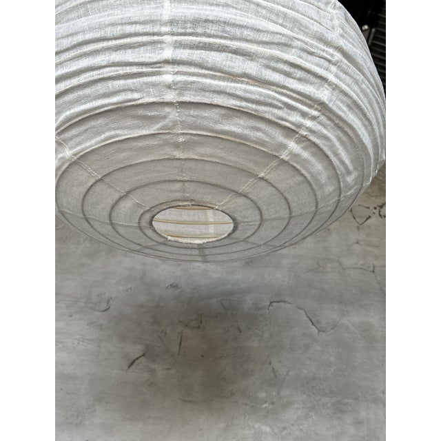 Japanese Style Suspension in Rattan and Natural Linen For Sale - Image 10 of 13