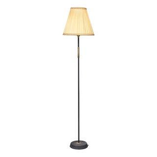 Floor Lamp with Original Pleated Shade, 1950s For Sale