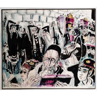 Jossi Stern, Rabbi in Prayer, Western Wall, Jerusalem Bar Mitzva Scene, Judaica For Sale