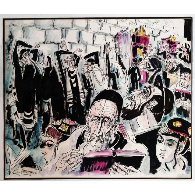 Jossi Stern, Rabbi in Prayer, Western Wall, Jerusalem Bar Mitzva Scene, Judaica For Sale