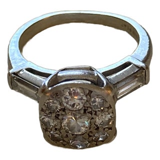 Vintage Estate Platinum Diamond Cluster Ring 4.5 For Sale