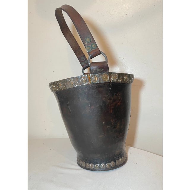 Rare Antique 1700's Handmade Copper Riveted Leather English Fire Fighter Bucket For Sale - Image 9 of 12