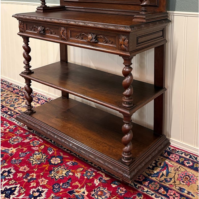 Wood Antique French Buffet Server Sideboard Barley Twist Dark Oak Drawers 4 Tier 19c For Sale - Image 7 of 18