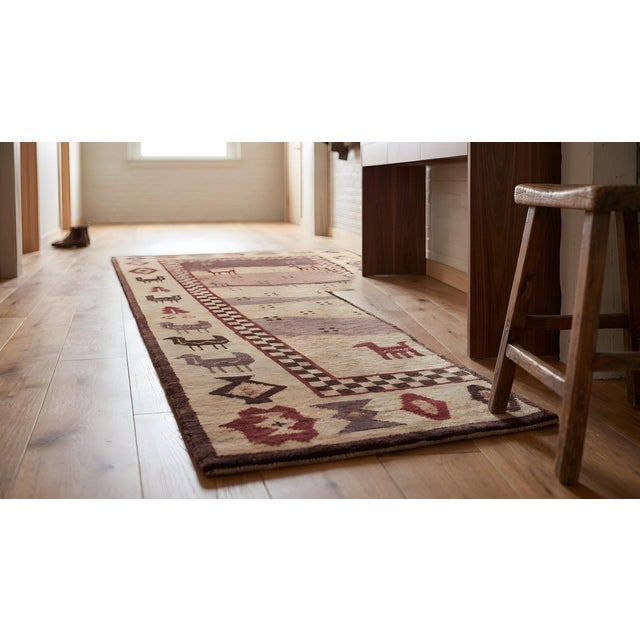 6x9 Ivory Hand-Knotted Wool Animal Silhouette Landscape Traditional Carpet Rug For Sale - Image 11 of 12
