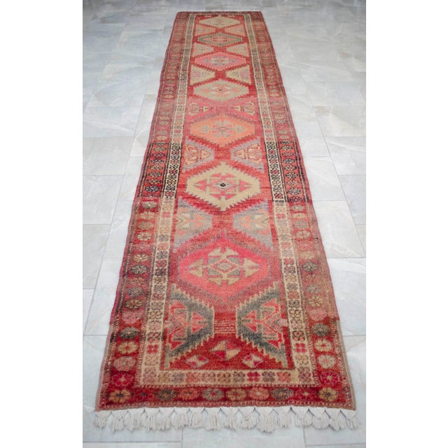Ruby Red Hand-Knotted Turkish Rug Runner Extra Long Hallway Decor - 3′1″ × 13′9″ For Sale - Image 8 of 13