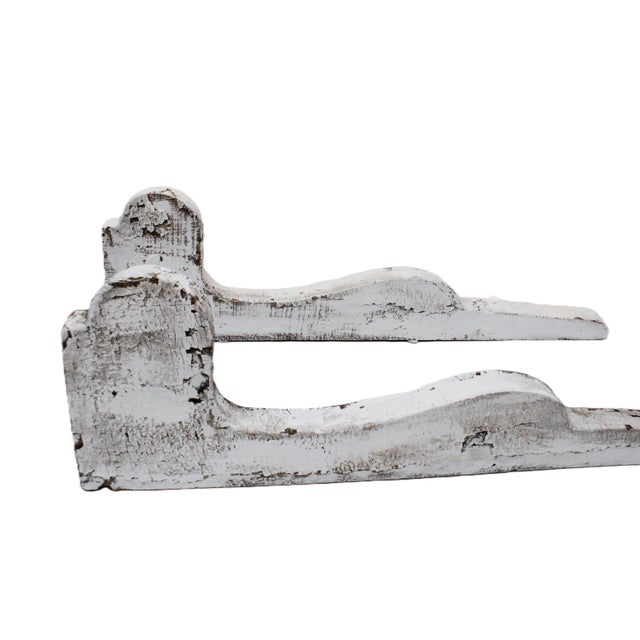 Wood Antique Distressed White Painted/Carved Wooden Brackets For Sale - Image 7 of 7
