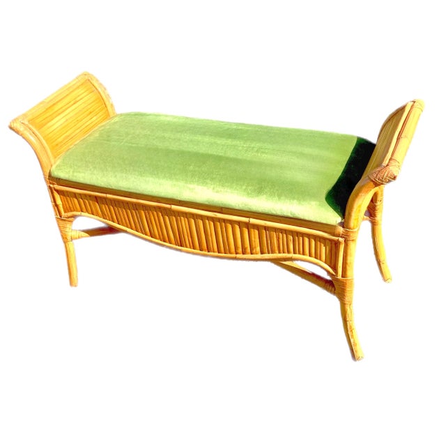 Kelly Green 1970s Vintage Split Bamboo Bench With Barrel Accent For Sale - Image 8 of 8