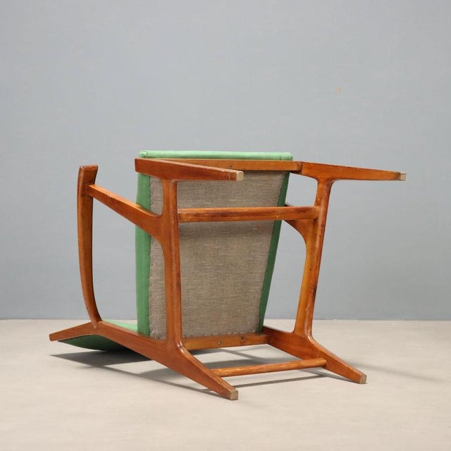 Vintage Armchair in Green Fabric, 1950s For Sale - Image 10 of 11