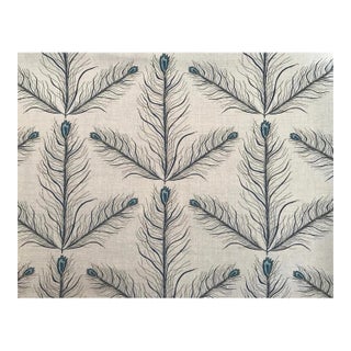 Radish Moon Peacock Feather Fern Indigo on Natural Linen Fabric - 3 1/2 Yards For Sale