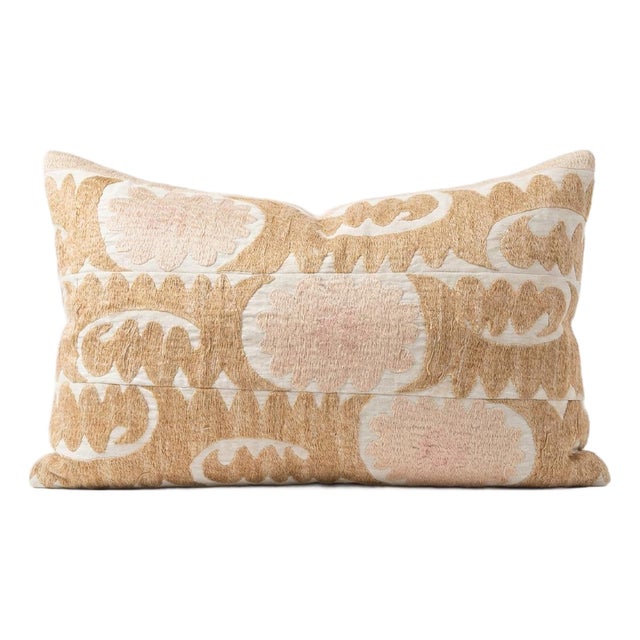 Tashkent Suzani Lumbar Pillow Cover 14'' X 21'' For Sale