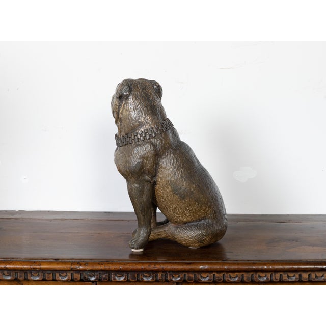 English 19th Century Terracotta Bulldog Statue with Silver Collar and Glass Eyes For Sale - Image 9 of 11