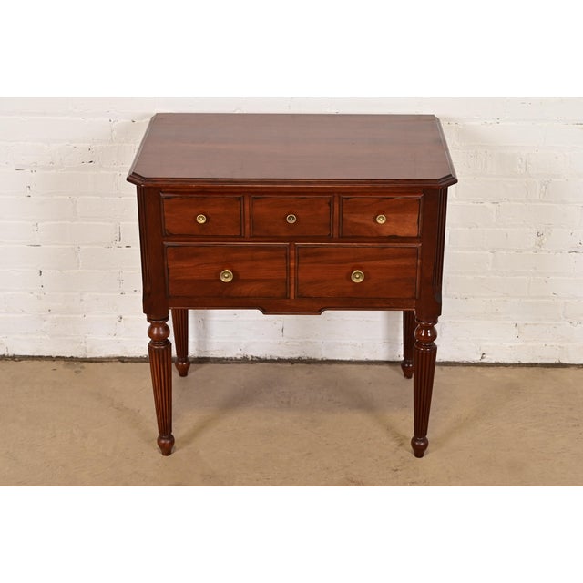 French Ethan Allen French Regency Louis XVI Carved Cherry Wood Bedside Chest For Sale - Image 3 of 17