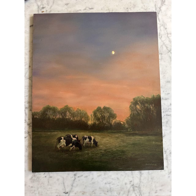 Gustafsen, Pastoral Landscape with Grazing Cows at Dusk, 2002, Oil Painting For Sale - Image 15 of 15