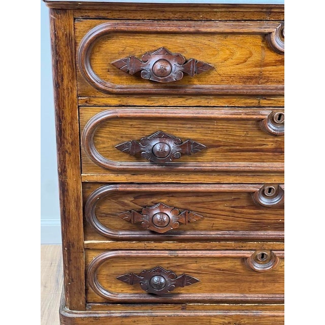 Antique Victorian Chestnut Four Drawer Marble Top Dresser C. 1900 For Sale - Image 4 of 8