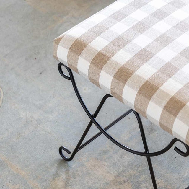 Metal Panoplie Iron Loop Stool, Tan Gingham For Sale - Image 7 of 9