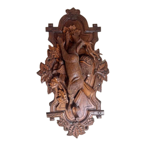 19th Century German Black Forest Walnut Carved Hunt Wall Trophy Plaque