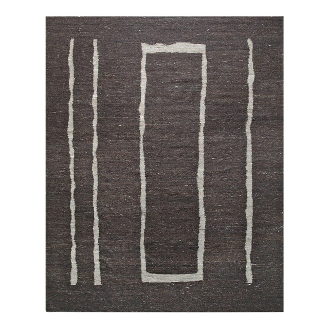 8x10 Talia Delicate Brown Kilim Minimalist Geometric Flatweave Wool Carpet Rug For Sale